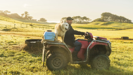 Farmer With His Dog At Farm