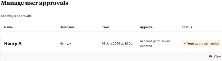 W1B manage user approvals screen