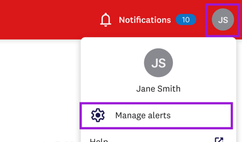 Manage alerts menu