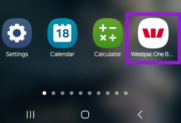 Shortcut to Westpac One Business on an Android screen