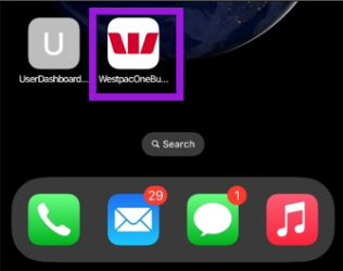 Shortcut to Westpac One Business on an iPhone screen