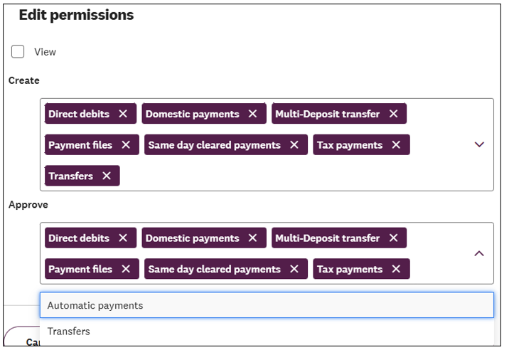 Edit users permission section