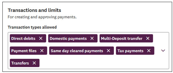 Transactions and limits options