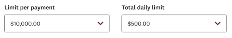 User limits screen in Westpac One Business