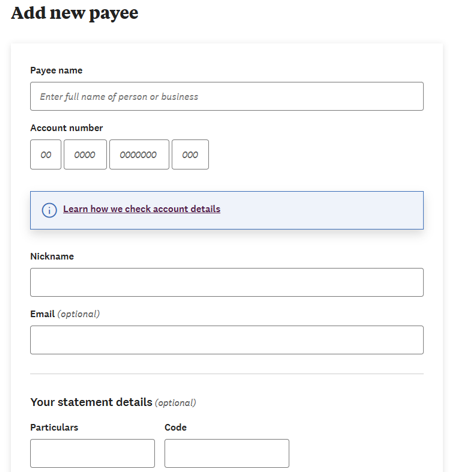 Add payee details 