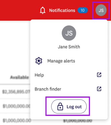 log out button under profile icon