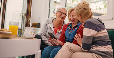 Friends chatting at home