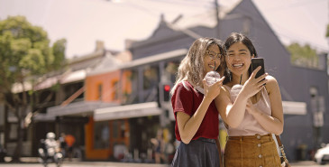 Friends out sightseeing taking selfies