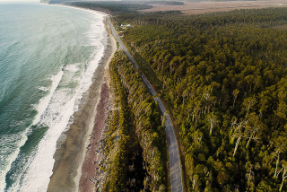 Highway next to coast and native forest, West Coast New Zealand