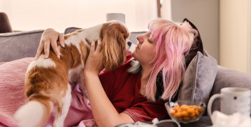 Person with dog on sofa