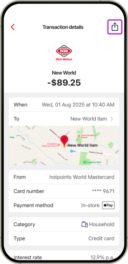 Updated Westpac One Transaction Screen