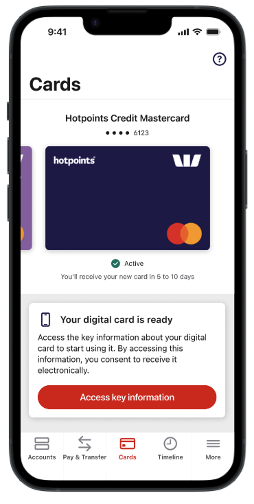 Access Key Card information in Westpac One