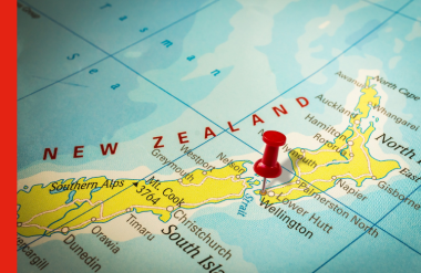 NZ map A map of New Zealand with a pin in it