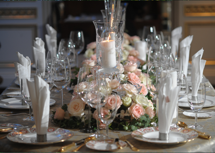 An elaborate wedding table setting