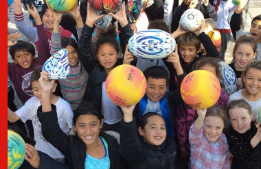 Photo of school kids with the iSPORT balls